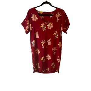 Madewell Red Floral V-Neck Mini dress Size XS